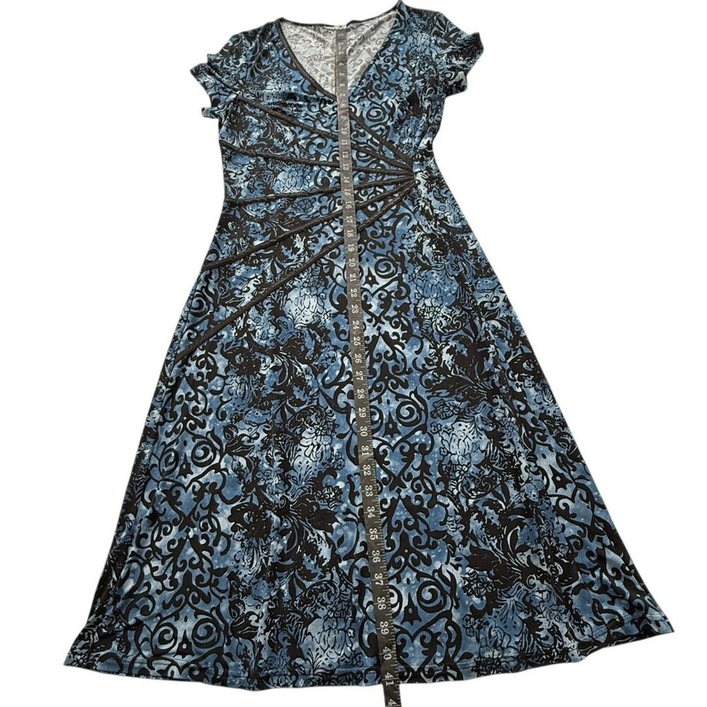 dressbarn Blue and Black Patterned Midi Dress - Picture 5 of 7